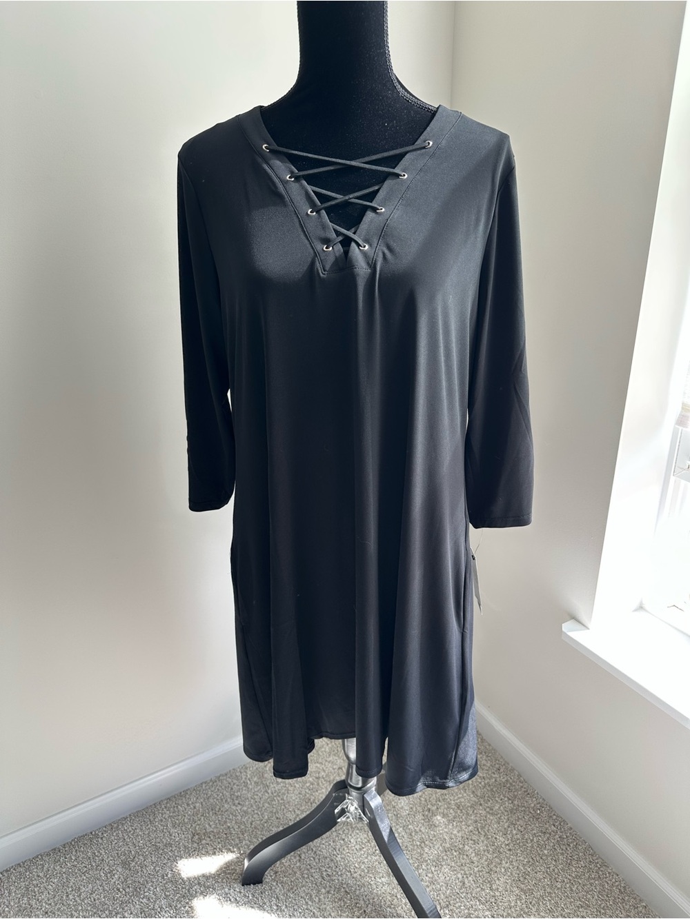 Women’s AB Studio Black Lace-up‎ Midi Dress